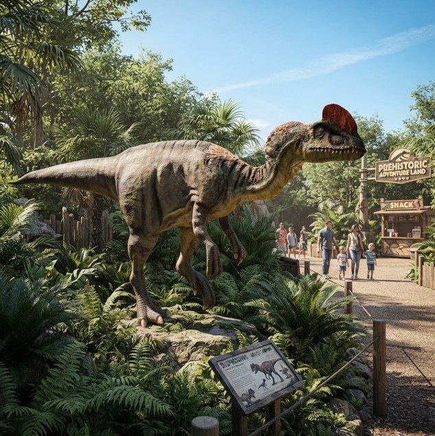 Realistyczna figura dinozaura Dilophosaurus do parku przygód 600 cm