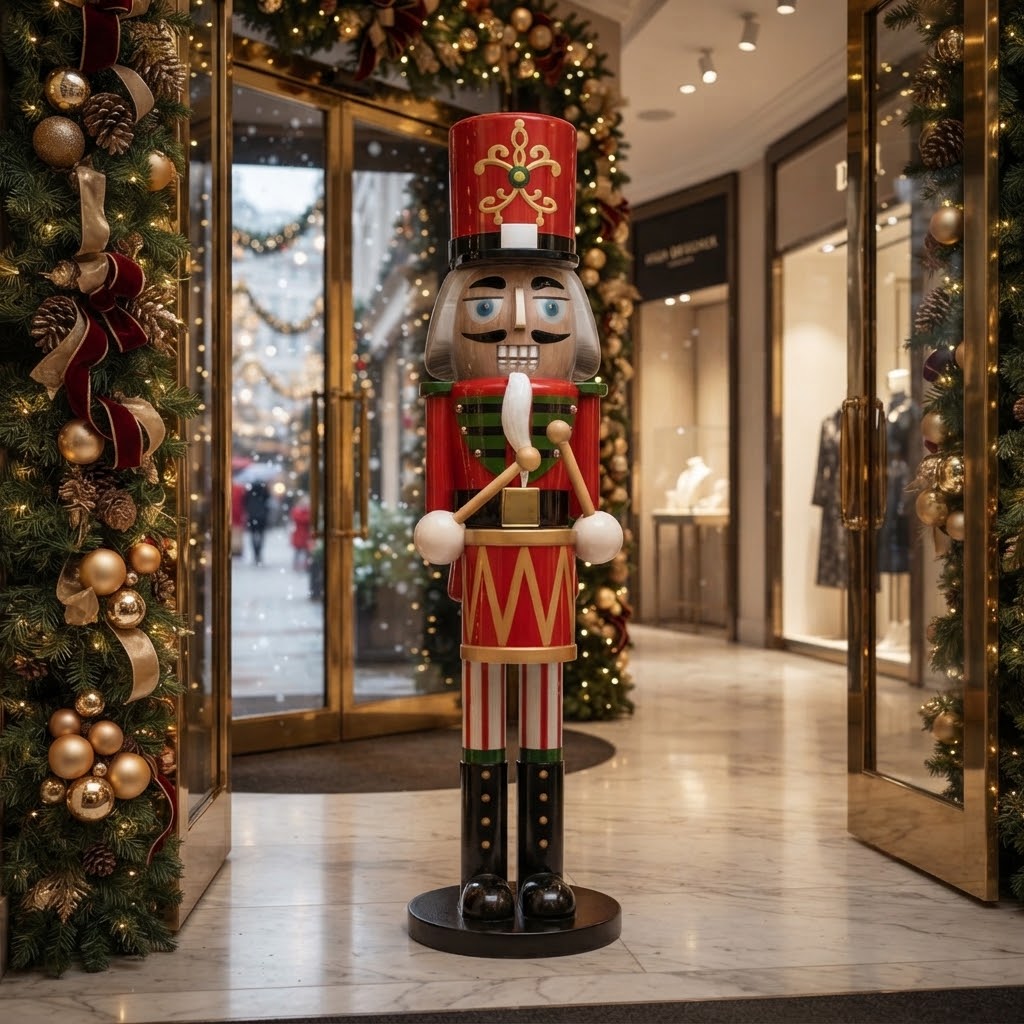 Bożonarodzeniowa figura dziadka do orzechów z bębnem do wejścia centrum handlowego 200 cm