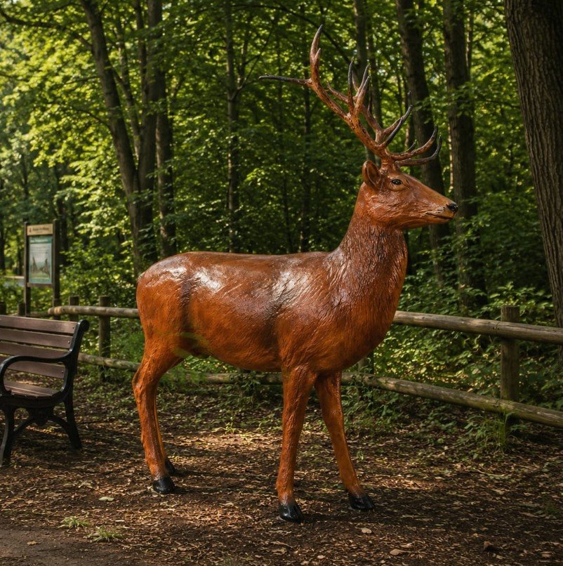 Naturalnej wielkości figura Jeleń szlachetny z porożem do parku i ZOO 220cm