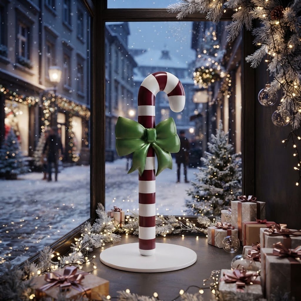 Figura świąteczna laski cukierkowej z kokardą do witryny i centrum handlowego 120 cm