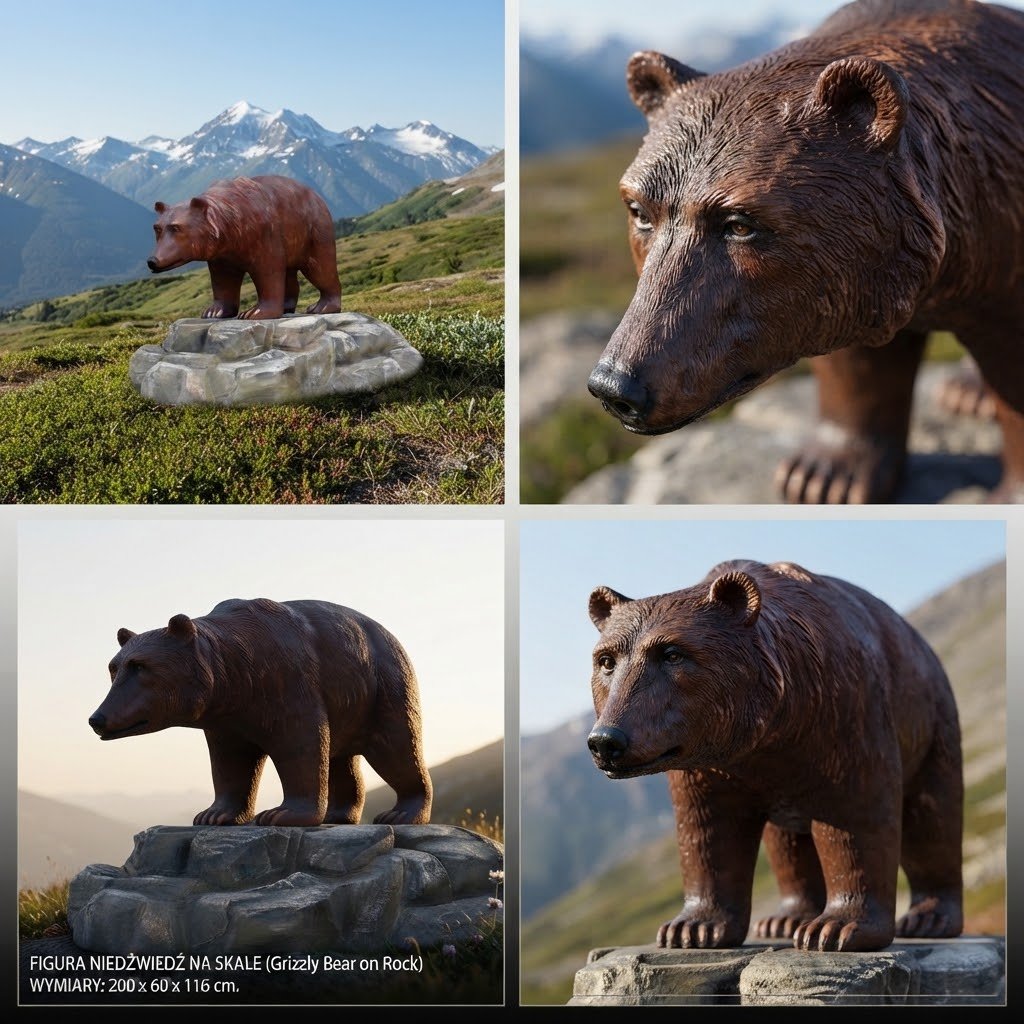 Figura leśna niedźwiedzia na skale do parku i ogrodu 200 cm