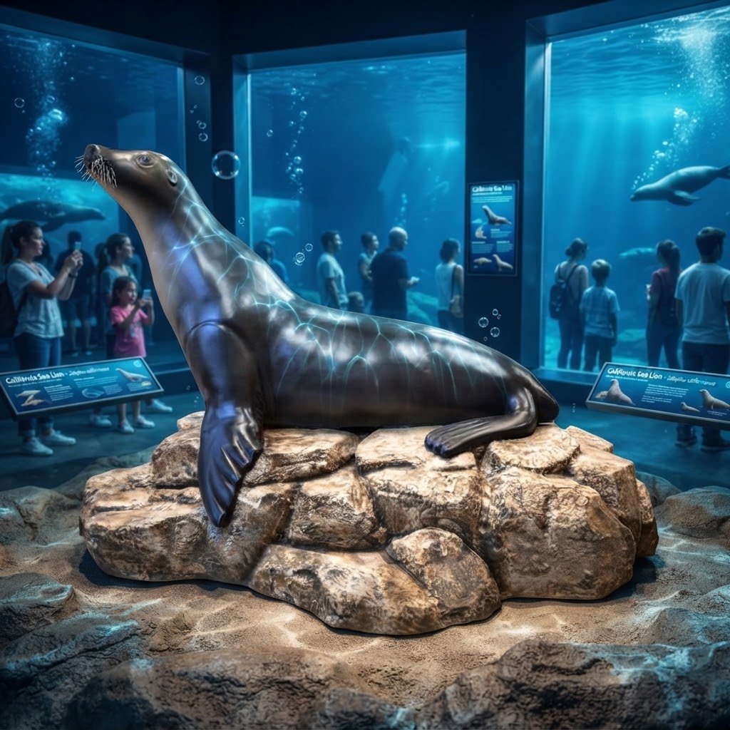 Realistyczna figura kalifornijskiego lwa morskiego do oceanarium i parku 235 cm