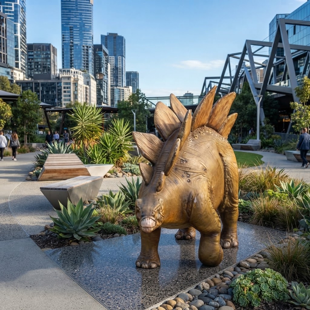 Kameralna figura dinozaura Stegozaur do parku i skweru miejskiego 240 cm