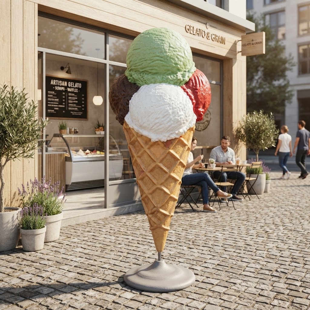 Wielkogabarytowa figura reklamowa loda z czterema kulkami do lodziarni i kawiarni 200 cm