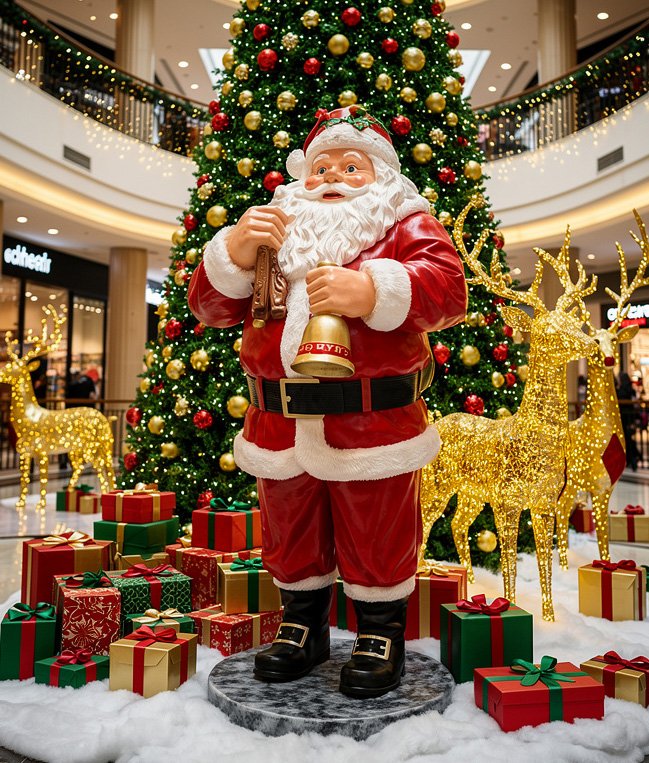 Naturalnej wielkości figura Św. Mikołaj z dzwonkiem do galerii 200cm