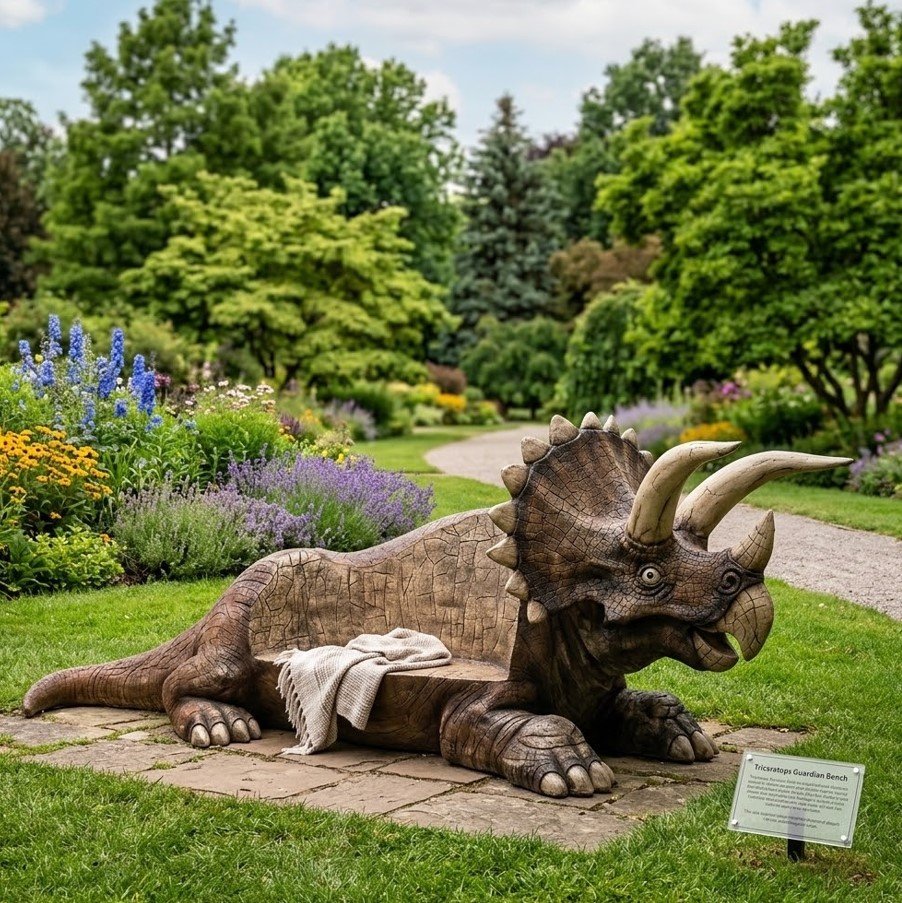 Figura ławka Triceratops do parku i ogrodu 480 cm