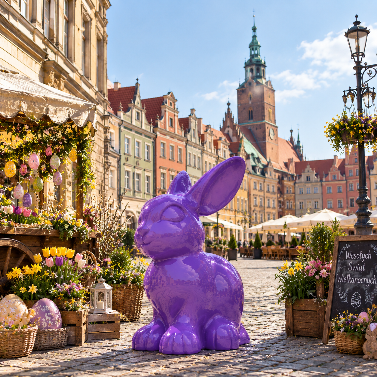 Błyszcząca figura zająca wielkanocnego do dekoracji centrum handlowego 120 cm